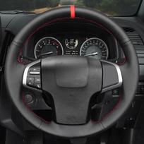 Neslystanti odinė pintinė automobilio vairo apdangalas, skirtas Isuzu D-Max MU-X 2013-2020 Holden Colorado AU 2012-2014 2015 2016 Black Thread