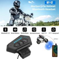 BT-12 nuo trukdžių „Bluetooth“ motociklo šalmo ausinės, laisvų rankų įrangos domofono motociklo ausinės juoda