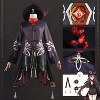Hutao Cosplay Kostiumas Uniforma Perukas Cosplay Anime Žaidimas Hu Tao Kinų Stiliaus Helovino Kostiumai Moterims L-(Costume+Wig)