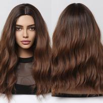 HAIRCUBE vidutinio ilgio Ombre rudas sintetinis perukas Vidurinė dalis banguoti kasdieniai natūralūs plaukai moterims Cosplay karščiui atsparus pluošto perukas