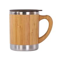 Praktiška bambukinė kavos puodelis nerūdijančio plieno medinis kavos arbatos puodelis izoliuotas 12oz 401-500ml
