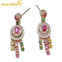 SACE GEMS nuleidžiami auskarai moterims 925 sterlingų sidabro 4*6 mm natūralaus turmalino auskarai Vestuvių vakarėliui puiki papuošalų dovana įvairiaspalvis