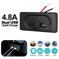 4.8a Dviejų USB prievadų automobilinio įkroviklio lizdo adapteris 12v/24v USB įkroviklis su šviesos diodu sunkvežimio kemperio priekabų priedams juoda