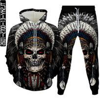 Holloween Punk Style Hip Hop Skull 3D Printed Vyriškas sportinis kostiumas su gobtuvu + kelnės 2 vnt. Komplektai Moteriški vakarėlio drabužiai plius dydis S-6XL 4XL