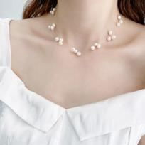 925 Sterling Silver Multilayer Natural Baroque Pearl Choker Necklace for Women Simple Style Handmade DIY Wedding Party Jewelry gift 45CM balta