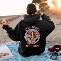 Stay Trippy Little Hippie Sweatshirt Hoodie Mushroom Hooded Sweatshirts Retro Hippie Hoodies Nature Lover Pullover Plant Clothes Unisex 2XL