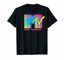 Mtv logotipas, fluorescencinės spalvos, grafinis marškinėlis, juokingas, juodas, vintažinis S blue