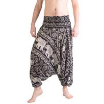 Laisvalaikio harem kelnės, dramblių raštas, Vienas dydis su raišteliu, Unisex modelis. Juoda juoda