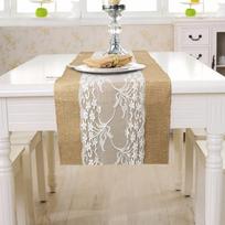 Natural Burlap With Lace Table Runner Vintage Farmhouse Tabletop Boho Decor For Wedding Parties Bbq Everyday Decoration 30x108cm