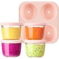 Kūdikių maisto indelių rinkinys, 4 vnt., 75 ml (2,6 oz), stikliniai kūdikių maisto indai, maži maisto laikymo indai su dangteliais ir sukraunama padėkliuku, be BPA