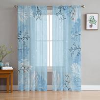 Augalai Lapai Gėlės Šakos Paprastas Miegamasis Skaidrios Užuolaidos Šventės Papuošimas Langas Voile Tiulis Užuolaidos 135W x 114H(cm)