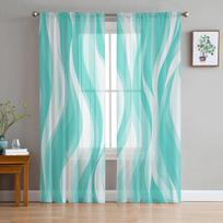 Abstrakti gradiento linija žalia miegamojo permatomos permatomos užuolaidos šventinės dekoracijos langas Voile tiulio užuolaidos 135W x 114H(cm) blue
