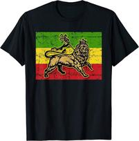 Liūtas Juda Rasta Etiopijos kryžiaus reggae Senosios Etiopijos vėliava unisex marškinėliai S