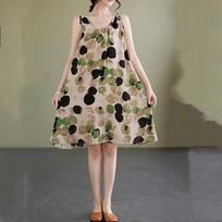 Sleeveless Plus size cotton vintage Polka Dot new in dresses for women casual Midi loose summer dress M žalia