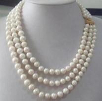 Triple strands 8-9mm Real Australian south sea white pearl necklace 17-19inch