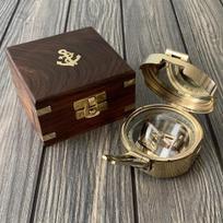 Stanly London Antique Brass Brunton Jūrų matininko kišeninis kompasas su medine dėže