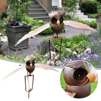 Plazdantis metalas ruda pilka pelėda kiemo kuolas Rocking Wind Whirly-Gig Garden Art One Size