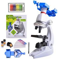 Mikroskopo rinkinys Laboratorinis LED 100x-400x-1200x Namų mokyklos mokslinis edukacinis žaislas Dovana Rafinuotas biologinis mikroskopas Vaikams Vaikui balta