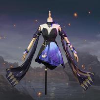 Keqing Opulent Splendor Outfit Cosplay Costume KeQing Dress Halloween Carnival Cosplay L-(Suit+Wig)