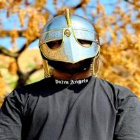 Vikingų šalmas Viduramžių riterio šarvų šalmas Viking cosplay šalmas su žalvario akcentais grandininis šalmas SCA LARP šalmas Geriausia dovana