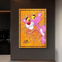 Medinis Rėmas Animacinis Rožinis Pantera Drobės Tapyba Pop Spalvingi Plakatai ir Spaudiniai Gatvės Sienos Menas Paveikslai Svetainei Namams 15*20cm(with frame)