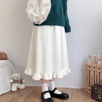Japoniškas mados baltas ilgas sijonas moteriškas Kawaii Lolita raukšlinis kratinys aukštu juosmeniu A formos midi sijonas apatinis sijonas Mori Girl One Size balta