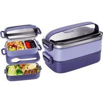 Nerūdijančio plieno Bento dėžutė suaugusiems ir vaikams, japoniška nepralaidi priešpiečių dėžutė, padalinta maisto produktų laikymo indų rinkinys, sukraunamas 2 sluoksniais violetinė