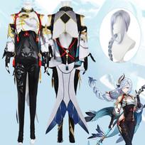 Shenhe Cosplay Žaidimas   Kostiumas Shenhe Jumpsuit Perukas Shen He  Kovos Kostiumai Cosplay Anime Apranga Žaidimo Kostiumas L-(Full set+wig) gray