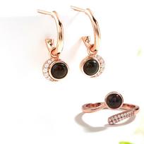 Cute Moon design Natural Black opal round 5mm Gemstone earrings rings 925 sterling silver for girls nice birthday gift S juoda