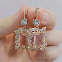 Luxurious Large Earrings for Women 2023 New Fashion Geometric Zircon Drop Earring Gold Color Wedding Engagement Jewelry Accessories rožinė