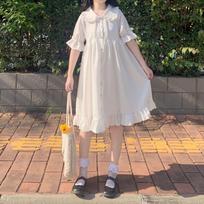 Japoniška Lolita Stilius Vasarinė Moteriška Balta Suknelė Peter Pan apykakle aukštu juosmeniu Laisva Suknelė Laisva rankovė Vakarėliui Miela Kawaii Suknelė One Size balta