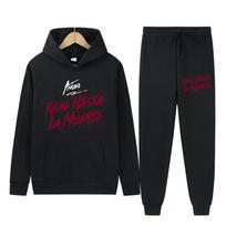 Anuel AA Real Hasta La Muerte Hoodies + Sweatpants Sets Men Fashion Long Sleeve Sweatshirts Casual Harajuku Pullover Sportpants XXXL juoda