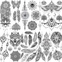 6 vienetų unikalus juodos chna laikinos tatuiruotės lipdukas suaugusiems moterų rankų krūtinės tatuiruotėms netikros plunksnos Mandala gėlė Seksualios tatuiruotės vakarėliui