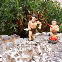Wolf Sculpture Primitive Man Garden Statue Resin Artwork Home Ornament Wild Miniature Figurine