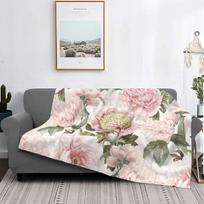 Vintažinis botaninis rausvas bijūnų gėlių flanelinis pledas Rožiniai rožių pledai lovai, biurui Šiltas lovatiesė 75x100cm 30x40in