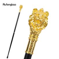 Auksinė prabangi vaikščiojimo lazda su liūto galvute rankena, skirta vakarėliui, dekoratyvinė lazdelė Elegantiška vaikščiojimo lazda su „Crosier Knob“ 95 cm geltona