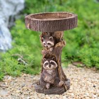 Sodo paukščių maudyklės dubuo, Meškėno statula figūrėlė veja kiemas derva lesyklėlė gyvūnų skulptūra skirta