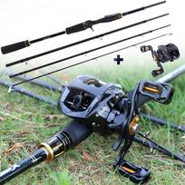 Meškerės ir ritės 4 sekcijų anglies pluošto meškerė su 13BB Baitcasting meškerės ritėmis 2.1M Rod&Reel Left Hand