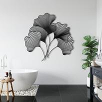 Metalinė gėlių puošmena, Geometrinis menas, Metalo sienos menas, Ginkgo Bilbao lapo gėlės ženklas, Metalinė sienos puošmena, Gamtos dekoracija, Sienų dekoracijos 24"W x 23"H / 60x58cm juoda