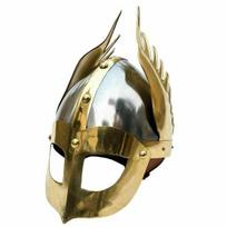 Viduramžių vikingų sparnuotas normanų šalmas iš plieno ir šarvų vikingų šalmas