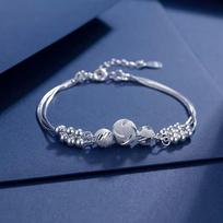 Fine 925 Sterling Silver Lucky Beads Ball Chain Bracelet for Women Luxury Fashion Party Wedding Jewelry Lovers Gift Charms gray