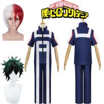 Anime Mano Herojų Akademija Boku No Hero Todoroki Shoto Cosplay Kostiumas Vyrams Moterims Mokyklinė Uniforma Sportinis Kostiumas Marškinėliai Kelnės Midoriya Izuku L-(Suit+Wig)