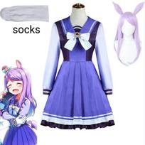 Anime Uma Musume Pretty Derby Mejiro McQueen Cosplay Mergaitės Perukas Cosplay Mokyklinė Uniforma Lolita Suknelė Šventiniai Kostiumai XXL-(Costume+Wig)