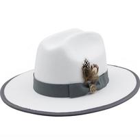 Baltos plunksnos juosta vilna Moterys Vyrai Fedora Skrybėlė žiemai Rudens Elegantiška Lady Gangster Trilby Felt Homburg bažnyčios džiazo kepurė 56-58CM