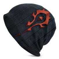 World of Warcraft Game Red Symbol Unisex Unisex Women Beanies Windproof Hedging Cap Double Layer Fabric Caps Bonnet Hat One Size black