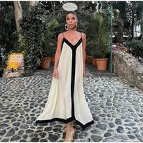 Elegantiška kelnaitės Maxi Suknelė Moteriška Seksuali Vasarinė Paplūdimio Suknelės Moteriškos tingios atostogos Stilius be nugaros V formos kaklo kontrastingos spalvos Atostogų ilgos suknelės S