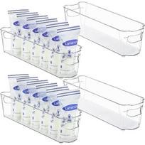 Krūties pieno laikymo indų rinkinys 4 vnt., Skaidrūs šaldiklio ir šaldytuvo organizavimo dėklai, Plastikiniai laikymo dėklai 4,3 colio pločio, 14,7 colio ilgio