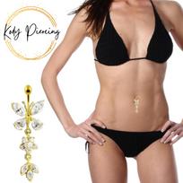 KODAI PIERCING 18k Aukso Piercingas Bambos Drugelis su Pakabuku Plokštelės Užsegimas Rutuliukas 10mm - Kokybiškas Piercingas
