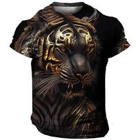 Vyriški marškinėliai marškinėliai Grafinis gyvūnas Tiger Crew Neck Drabužiai Drabužiai 3D Print Outdoor Daily Printing Short Sleeve Print Mados Dizaineris Vintage S black