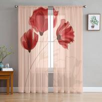 Raudonų gėlių fonas Permatomos užuolaidos gyvenamojo kambario langui Skaidrios tiulio užuolaidos miegamojo užuolaidos namų dekoras 135W x 114H(cm)